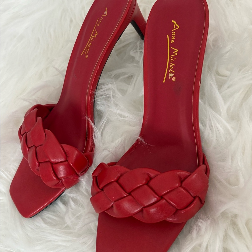 Anne Michelle Red Braided Women's Heels